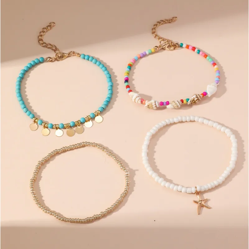 Seed Bead Retro Starfish Conch Beaded Anklet