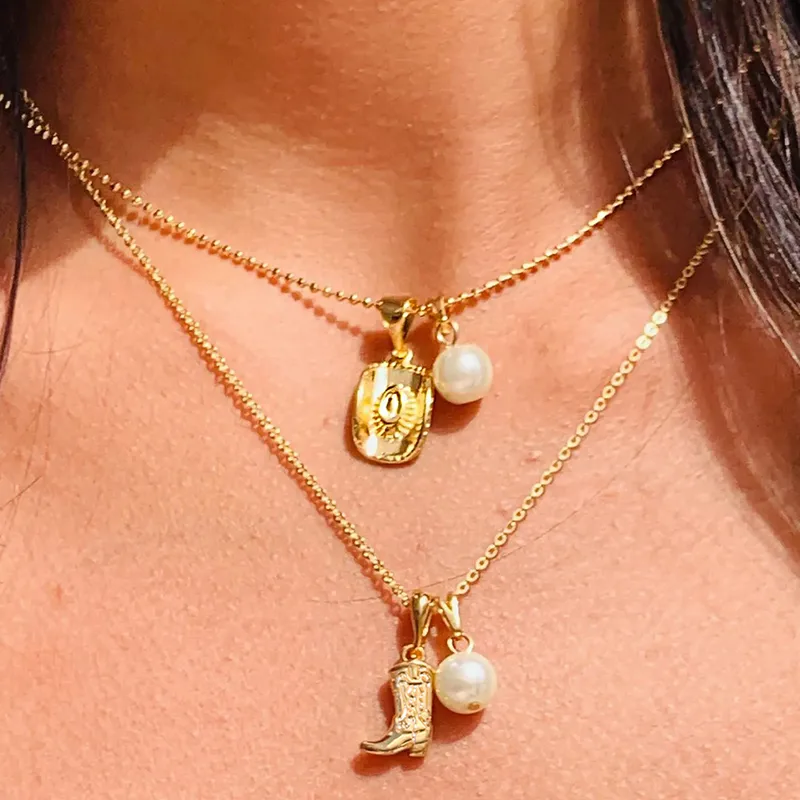 Rond Chapeau Bottes Style Ethnique Style Cow-boy Zircon Alliage De Zinc Collier En Couches Collier De Gros