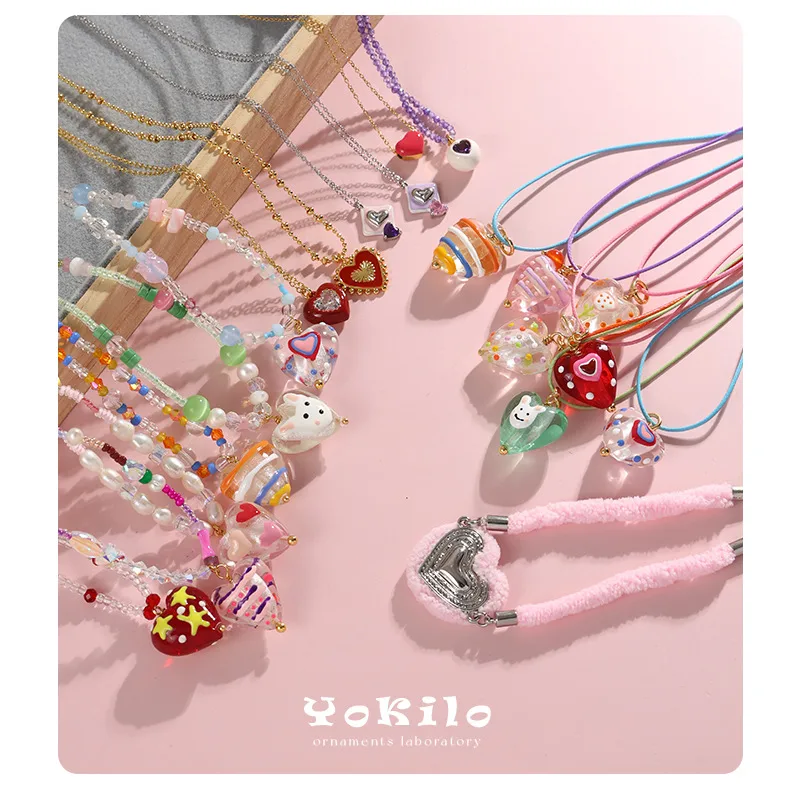 Lapin Bloc De Couleur Carré Y2K Femme Romantique Résine Verre Le Cuivre Pendentif De Gros