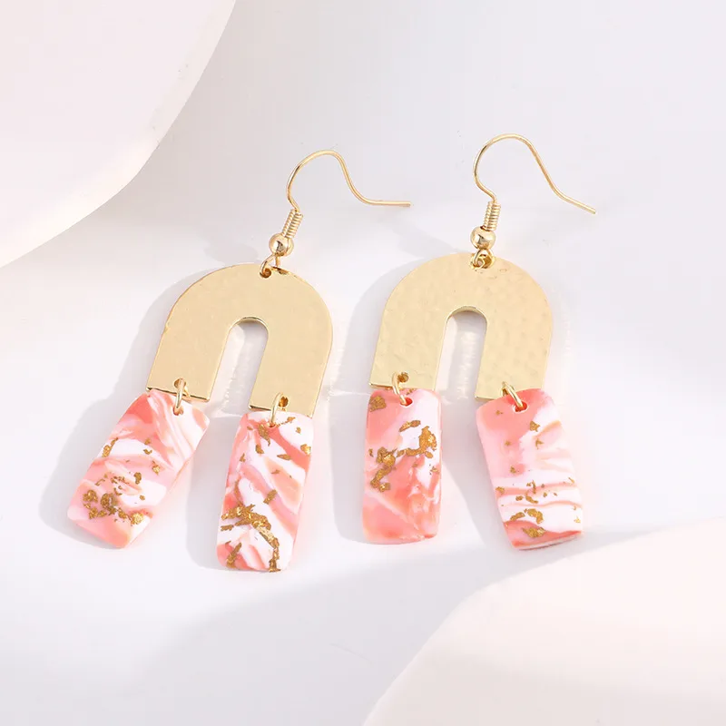 1 Pair U Shape Stripe Beach Simple Style Alloy Soft Clay Drop Earrings
