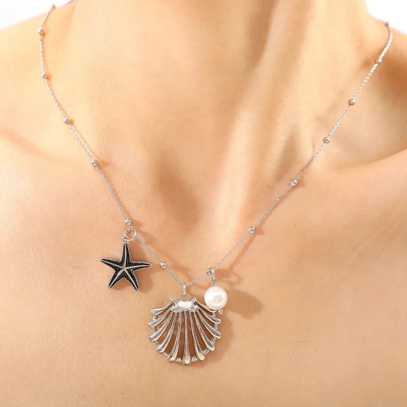 Starfish Shell Beach Copper Pendant Necklace Plating Lobster Trigger Clasp Closure