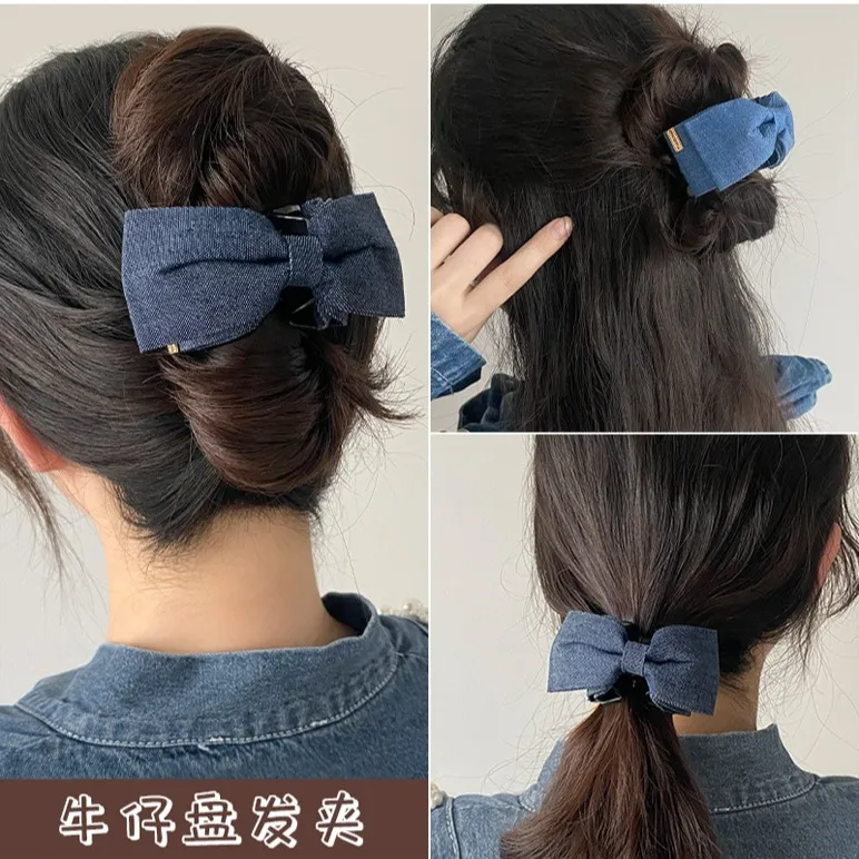 Fashion Back Head Ponytail Grip Denim Cloth Hairpin Female Temperament Shark Clip Hairpin Bow Clip Headdress