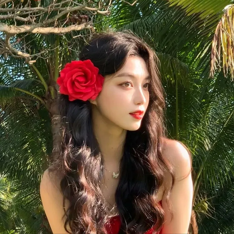 Atmosphère Rouge Fleur Coiffe Rose Barrettes Côté Clip Côté Épingle À Cheveux Femelle 2024 Nouvelle Grande Fleur Coiffe Fleur