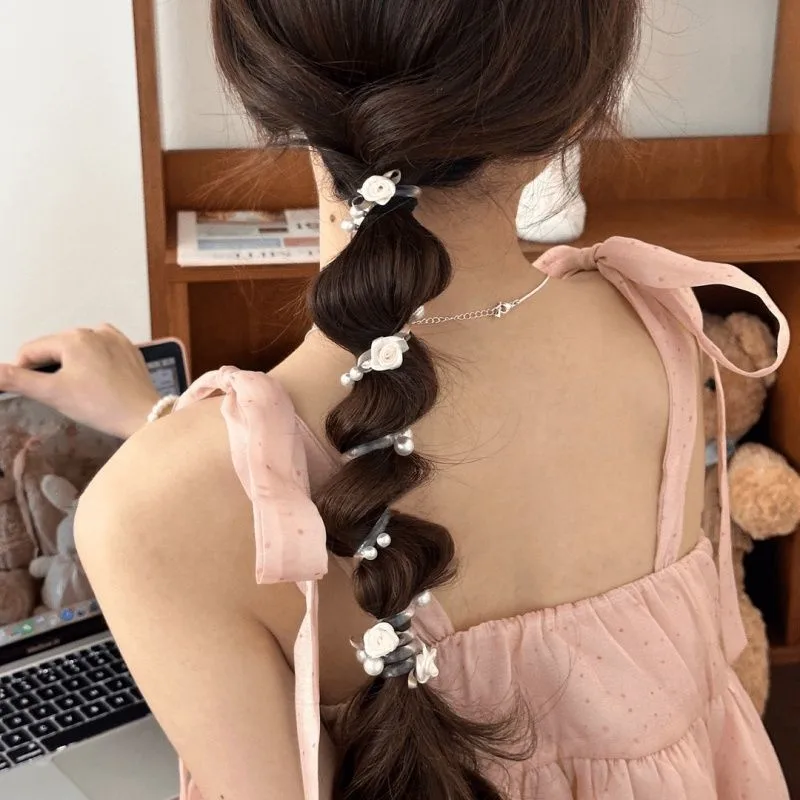 Sweet Butterfly Rose Phone Line Hair Ring Baby Horse Tail Artifact Hair Rope Girl Hair Tie Little Girl Headdress