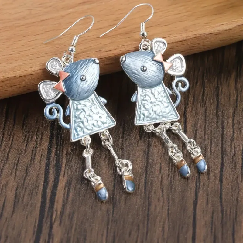 Nouvelle Arrivée En Alliage De Zinc Goutte D'huile Petite Souris Boucles D'oreilles Punkstyle Mignon Bande Dessinée Gland Longue Sauvage