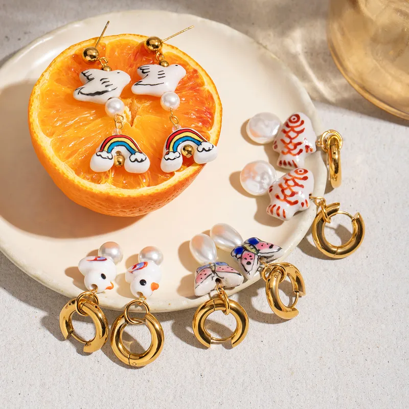 Geometric INS Style Stainless Steel Ring Plating Earrings