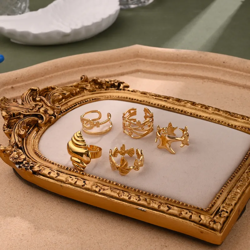 Étoile De Mer Conque Lignes Décontractée Élégant Sucré Acier Inoxydable 304 Anneau Ouvert