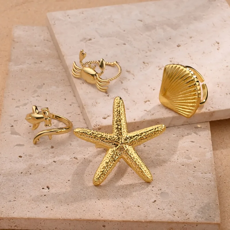 Étoile De Mer Crabe Coquille Décontractée Style Moderne Le Cuivre Plaqué Or 18K Anneau Ouvert Polissage