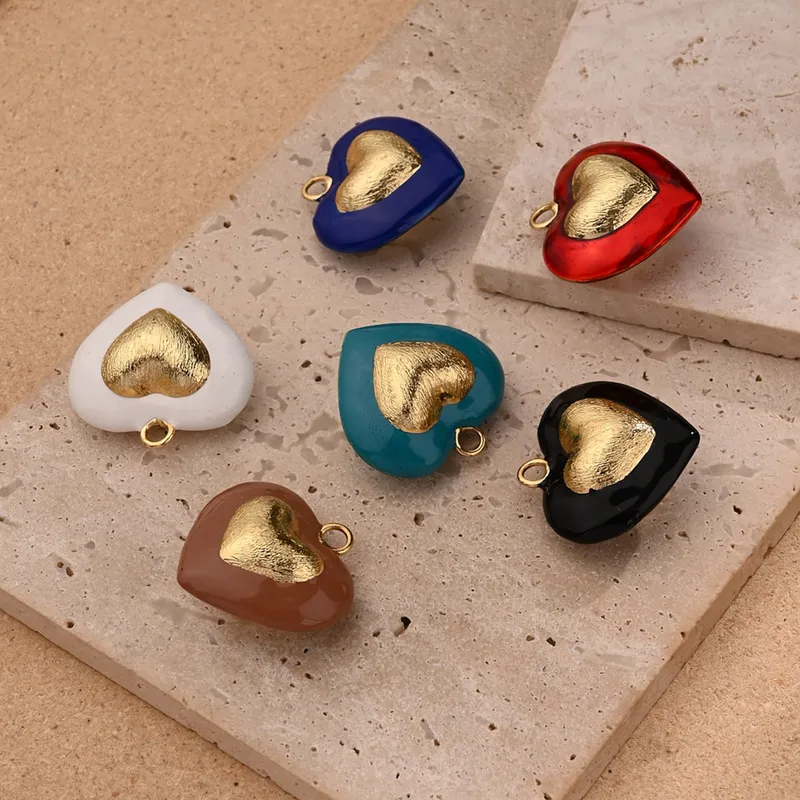 1 Pc/paquete Cobre Chapados En Oro De 18K Pulido Corazón Rojo Colgante