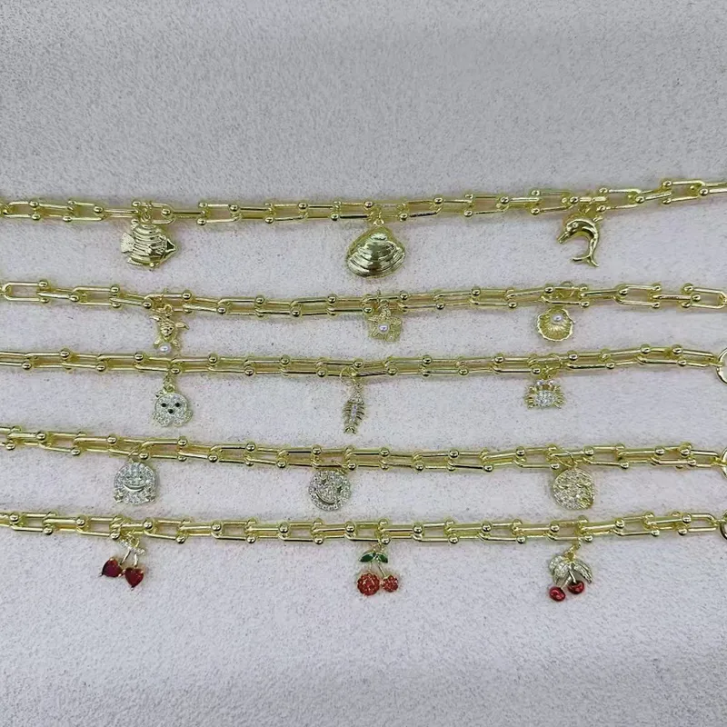 Cherry Smiley Face Crab Vacation Beach Sweet Copper 18K Gold Plated Bracelets Polishing Enamel Plating Safety Clasp Closure