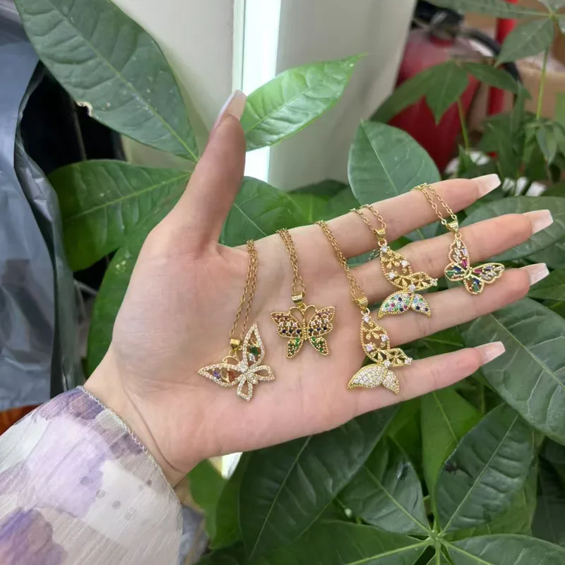 Mariposa Vacaciones Dulce Circón Cobre Collar Colgante Embutido Cierre Con Gatillo De Langosta