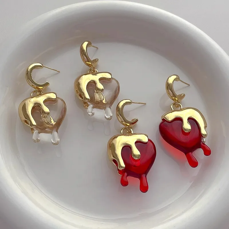 Style Européen Et Américain En Forme De Coeur Or Lave Amour Coeur Boucles D'oreilles Femmes Mode, Personnalisé Et Exagéré Lumière De Luxe En Forme De Coeur Gouttes