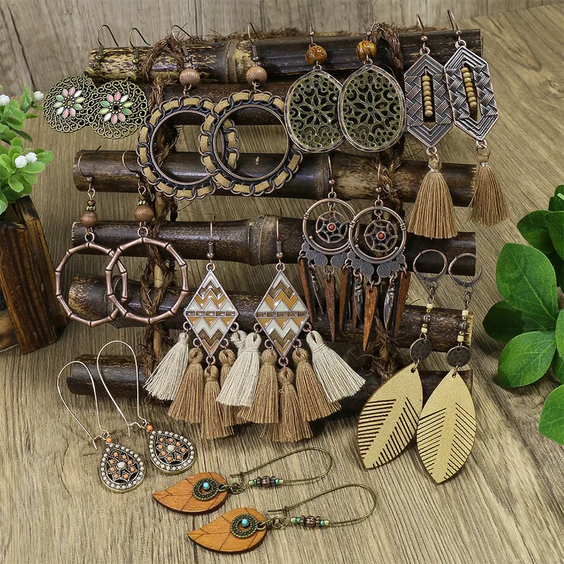 En Stock Européen Et Américain Populaire Vintage Boucles D'oreilles Costume Ethnique Style Gland Boucles D'oreilles En Alliage  Creux Oreille Anneaux En Gros