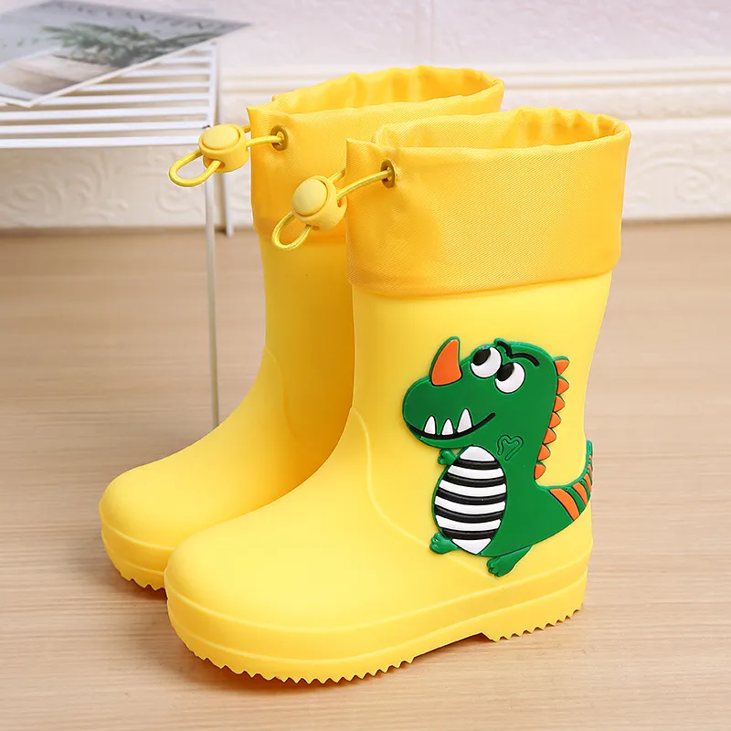Adorable Children's Rain Boots Anti-Slip Waterproof PVC Boot Covers For Toddlers Boys Girls Kindergarten Kids Dinosaur Pattern