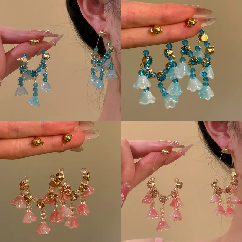1 Pair Flower Sweet Glass Copper Drop Earrings