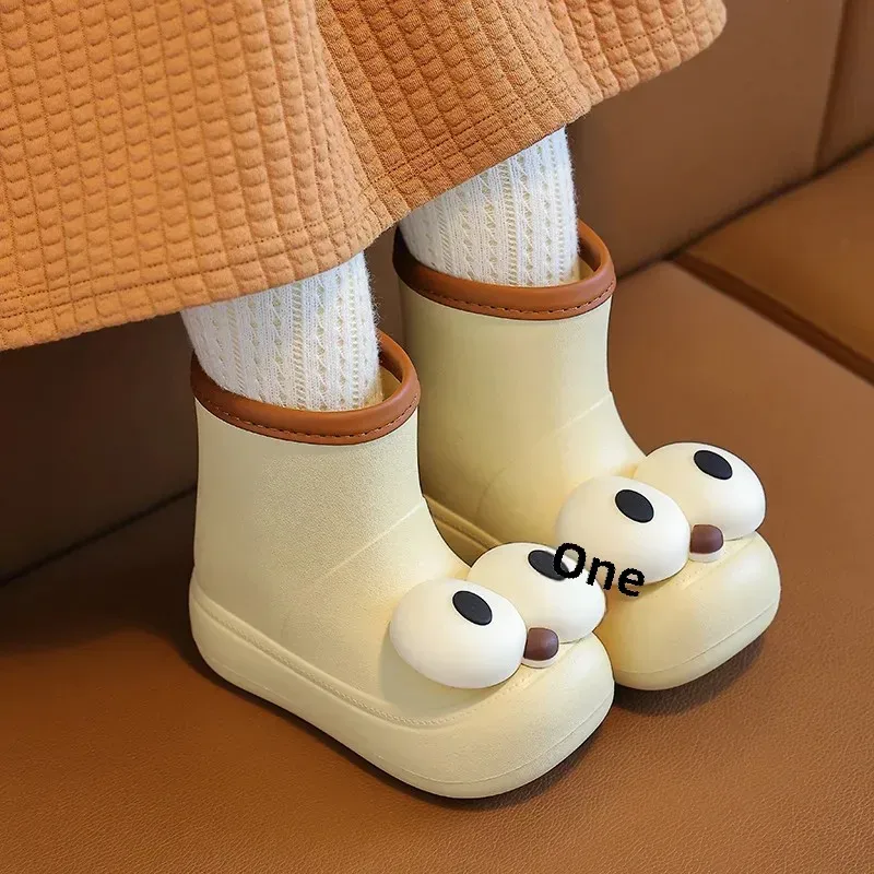 Botas De Lluvia Para Niños Con Dibujos De Ojos Grandes Y Antideslizantes Impermeables Unisex Zapatos De Agua Para Bebés Y Niñas Medio-Calf EVA Para Niños